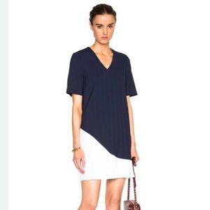 Tanya Taylor Marina Dress short sleeve navy white pleated dress size 8